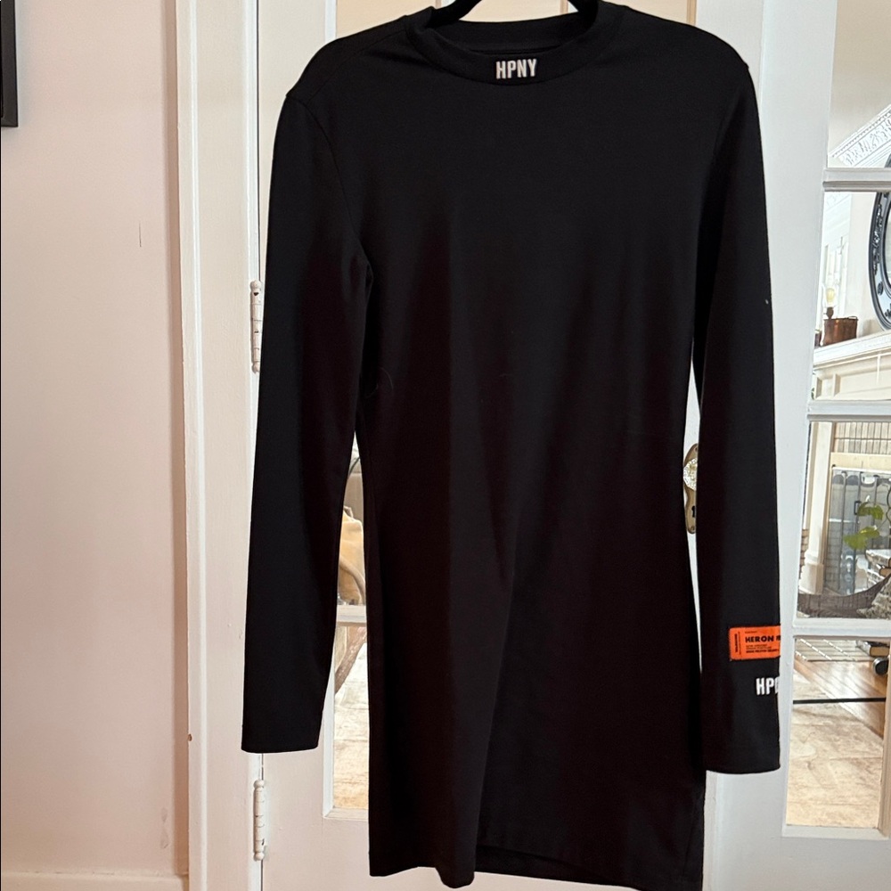 Heron Preston Black Long Sleeve Dress with Orange Detail